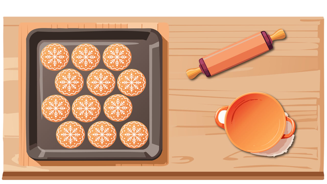 Illustration av pepparkakor p&aring; pl&aring;t
