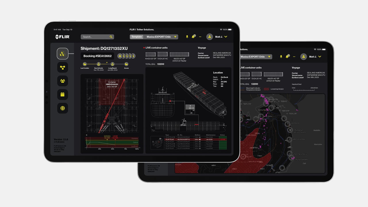 Bild p&aring; ipads med information om fastsurrning av containers p&aring; fartyg