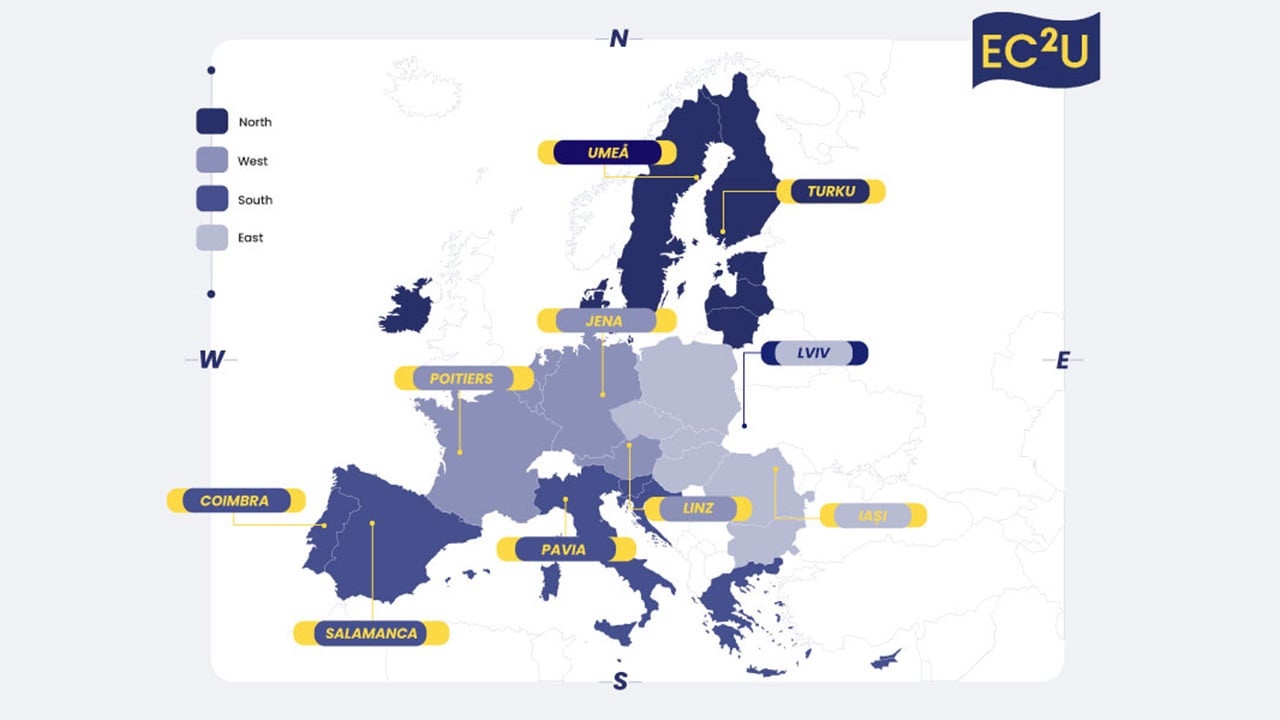 En karta &ouml;ver Europa med alla st&ouml;rre st&auml;der.