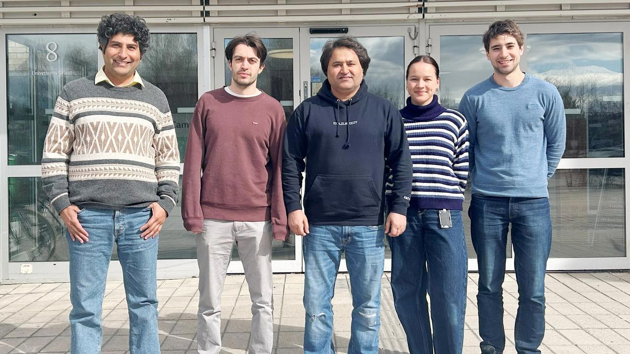 Gruppfoto utomhus: Aftab Nadeem, Abdelbasset Yabrag, Naeem Ullah, Anne Yska, and Michael Philips