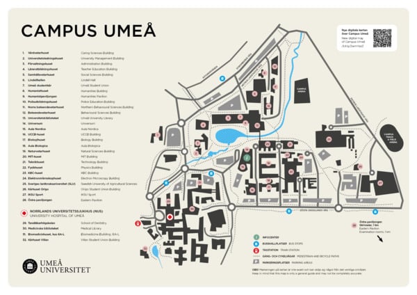 Karta av Campus Ume&aring; och konstn&auml;rlig campus