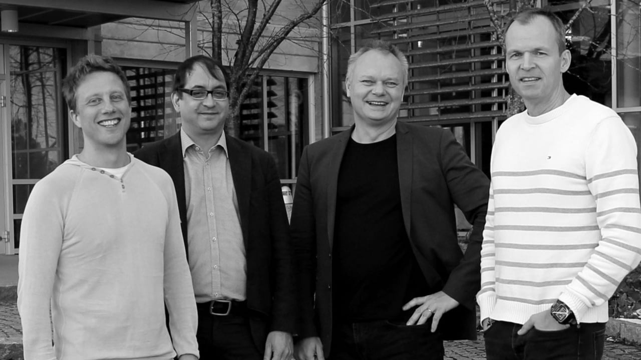 Grundare av Algoryx Simulations, Martin Servin, Claude Lacoursi&egrave;re, Kenneth Bodin och Anders Backman. Foto: Johanna Liljedahl.