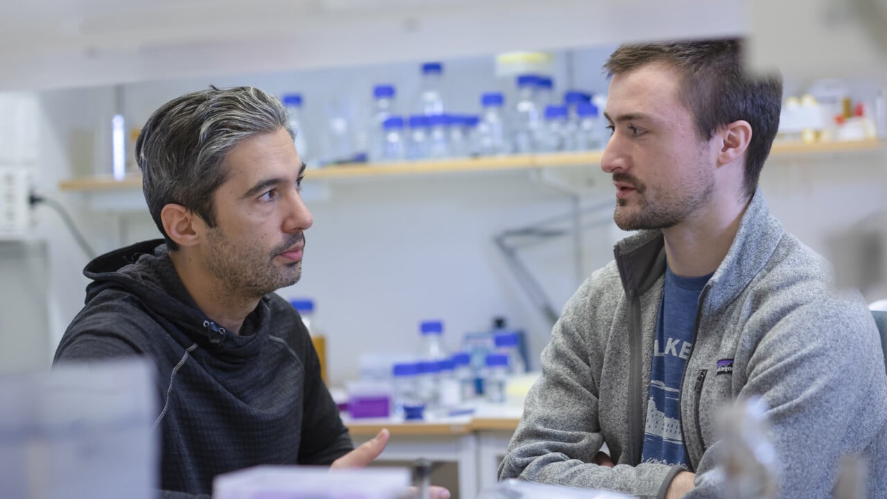 Bakom hylla med provr&ouml;r st&aring;r Felipe och Michael