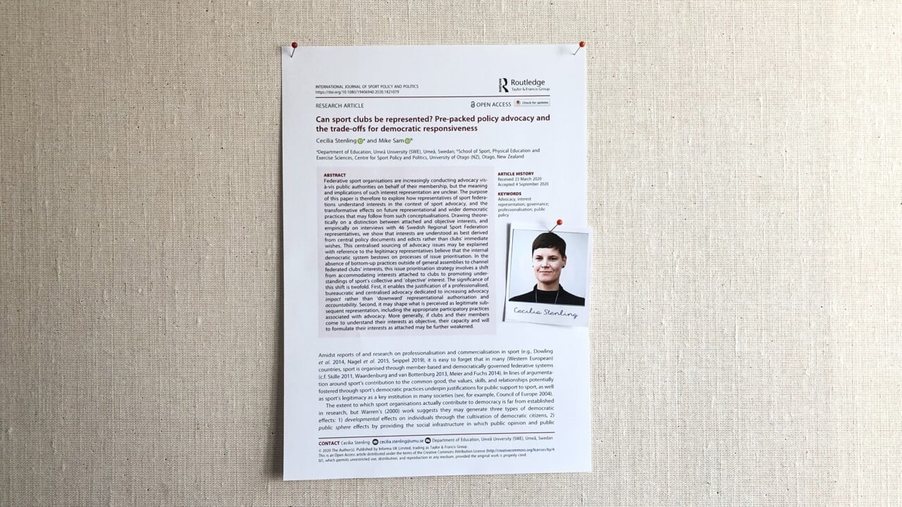 Cecilia Stenlings artikel i International Journal of Sport Policy and Politics