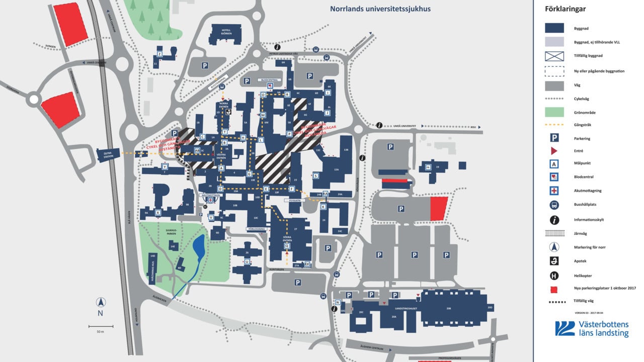 Karta &ouml;ver Norrlands universitets sjukhus