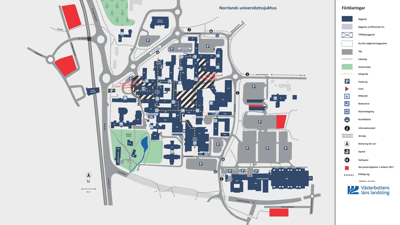 Karta &ouml;ver Norrlands universitets sjukhus