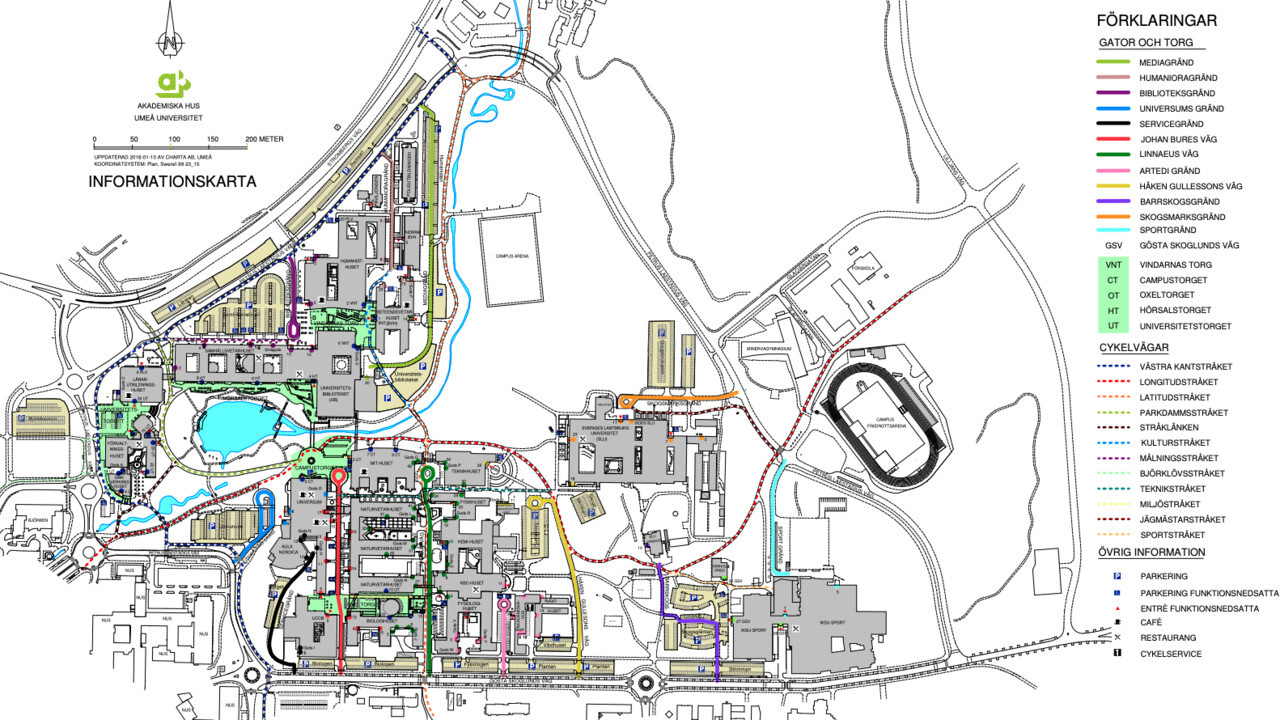 Bild &ouml;ver karta med gatuadresser f&ouml;r Ume&aring; universitet, Campus Ume&aring;.