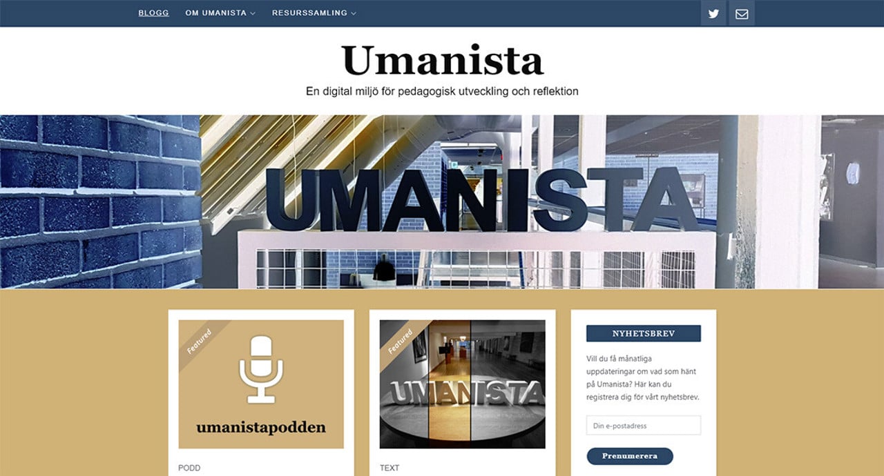 En bild av startsidan f&ouml;r Umanistabloggen med texten 