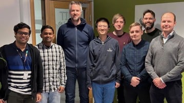 The Computational Mathematics research group today. From the left: Balaje Kalyanaraman, hantiram Mahata, Karl Larsson, Siyang Wang, Jonatan Vallin, Andreas Granath, Carl Lundholm and Mats G Larson.