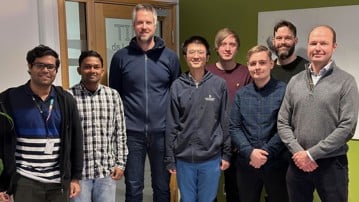 The Computational Mathematics research group today. From the left: Balaje Kalyanaraman, hantiram Mahata, Karl Larsson, Siyang Wang, Jonatan Vallin, Andreas Granath, Carl Lundholm and Mats G Larson.