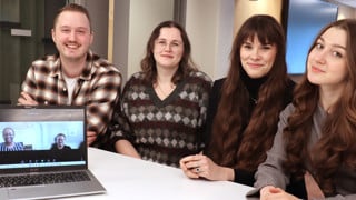 En av basgrupperna vid Medicinska fakultetens forskarutbildningsprogram. Sittande från vänster Alex Vikström, Rachel Feeney, Jenny Selg, Valeriia Zymovets. Med via dator Ester Steven Mzilangwe och Erik Faergemann. Samtliga är doktorander vid Medicinska fakulteten.