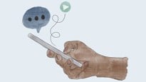 Illustrerar en hand som håller i en telefon, kommunikation