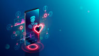 Online tele medicine isometric concept. Medical consultation and treatment via application of smartphone connected internet clinic.