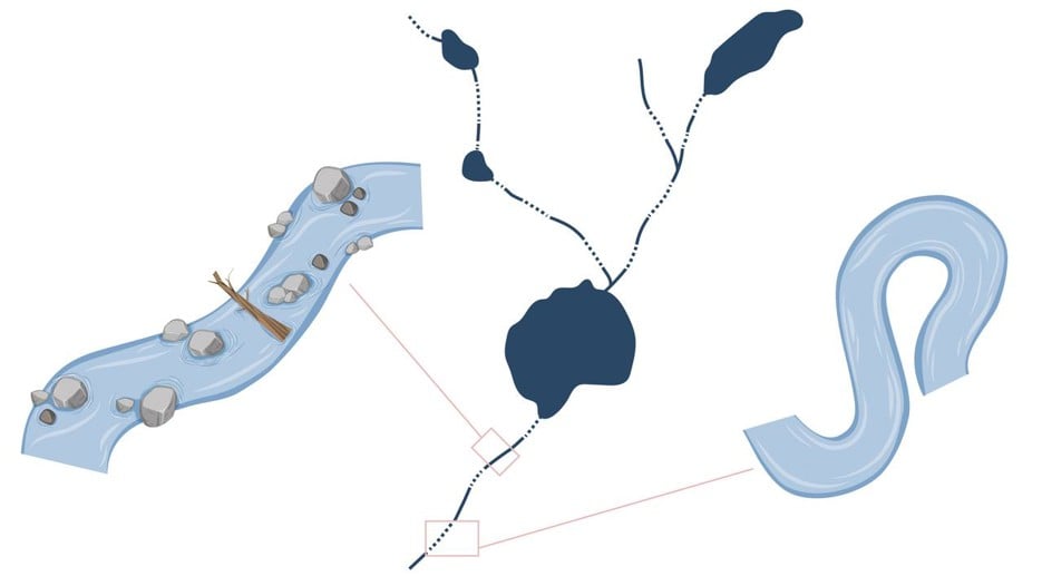 En illustration av ett vattendrag