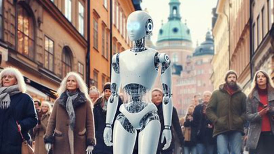 AI genererad bild av teknologins framfart i det svenska samhället.