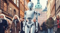 AI genererad bild av teknologins framfart i det svenska samhället.