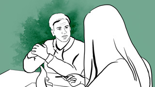 Illustrerar ett samtal mellan medarbetare eller medarbetare och chef.