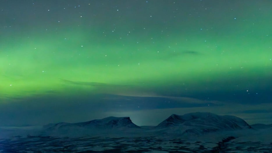 Norrsken över Lapporten, Abisko, sett under konferensens sista natt.