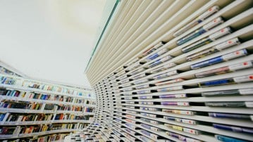 Shelves with publications