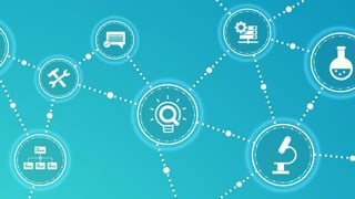 Research  development vector illustration. Concept with connected icons related to project management, product design or engineering, business development