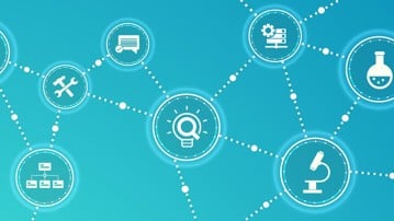 Research  development vector illustration. Concept with connected icons related to project management, product design or engineering, business development