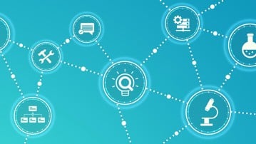Research  development vector illustration. Concept with connected icons related to project management, product design or engineering, business development