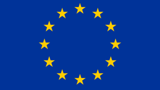 EU flagga, bå bakgrund med gula stjärnor i en ring.