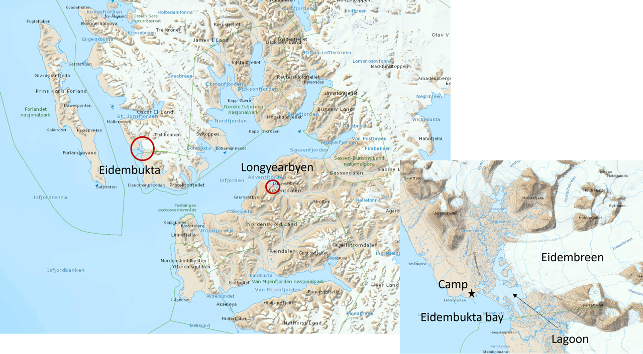 Map over Eidembukta Bay and Longyearbyen