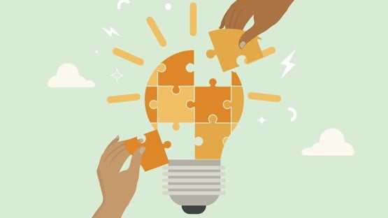 Värt att veta om:  Collaborative Energy Solutions Teamwork Puzzle Light Bulb Concept. Diverse hands assembling puzzle pieces to form a light bulb, symbolizing teamwork in energy innovation, collaborative problem-solving