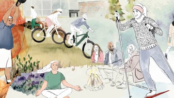 Illustration av människor  som motionerar