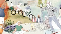 Illustration av människor  som motionerar