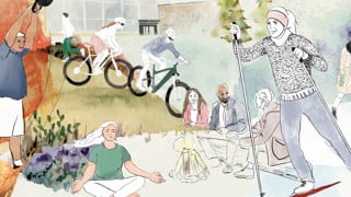 Illustration av människor  som motionerar