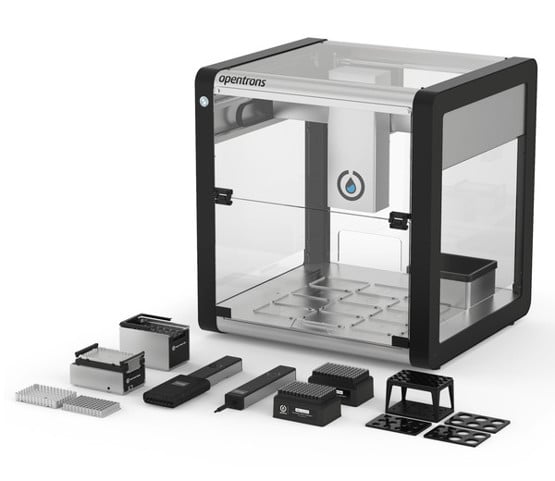 OT-2 är en pipetteringsrobot för flera hål/brunnar, ett instrument som används i laboratoriearbete.