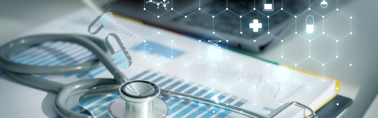 doctor analyzing medical report Healthcare business network connection