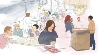 Många människor i olika studiesituationer i humanisthuset