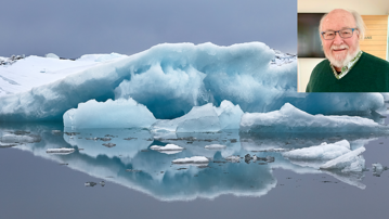 porträtt av en man ovanpå en bild med arktiskt hav