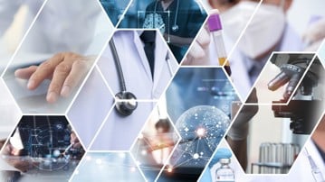 Medical technology, Healthcare and medicine concept. Doctor and professional health team working in modern hospital, medical research and development. Online health and telemedcine, technology background