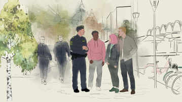 Illustrerar poliser i samhället som arbetar för brottsförebyggande och trygghetsskapande