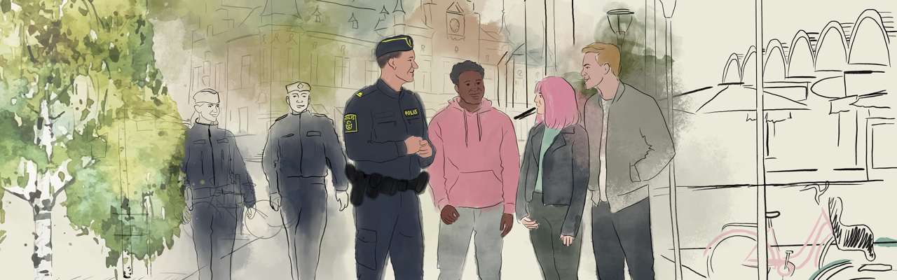 Illustrerar poliser i samhället som arbetar för brottsförebyggande och trygghetsskapande