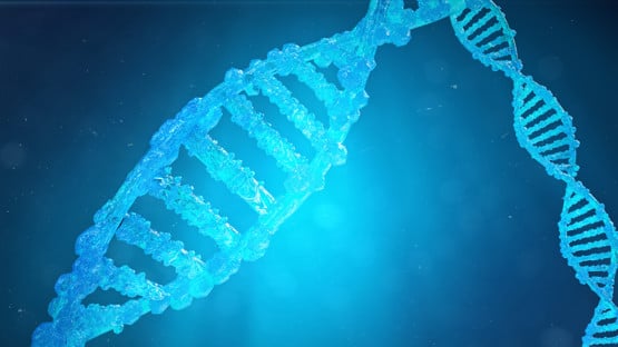 Helix DNA molecule with modified genes. Correcting mutation by genetic engineering. Concept Molecular genetics. 3d illustration