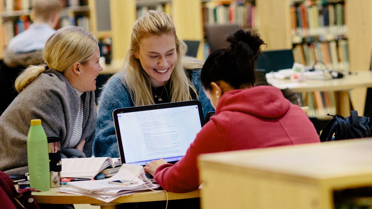 Studenter grupparbetar i UB.