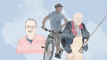Illustrerar tre män som är inom patientgruppen för forskningsprojektet SPRINTR.