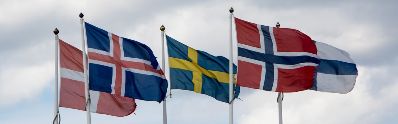 Nordiska länders flaggor. Genrebild från Mostphotos.