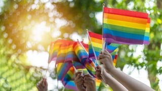 LGBT pride or LGBTQ+ gay pride with rainbow flag for lesbian, gay, bisexual, and transgender people human rights social equality movements.