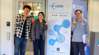 Korean researchers Hyun Woo Lee, Hye Jin Park and Sang Hoon Lee stand outside IceLab during their August 2024 visit