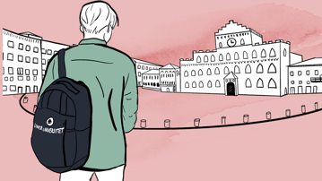 Bilden illustrerar ett av Umeå universitets utvecklingsområden i Policy för internationalisering: Utlandserfarenhet. Den får användas i samband med kommunikation om internationalisering.