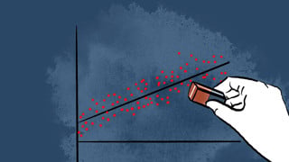 A hand is erasing data from a graph.