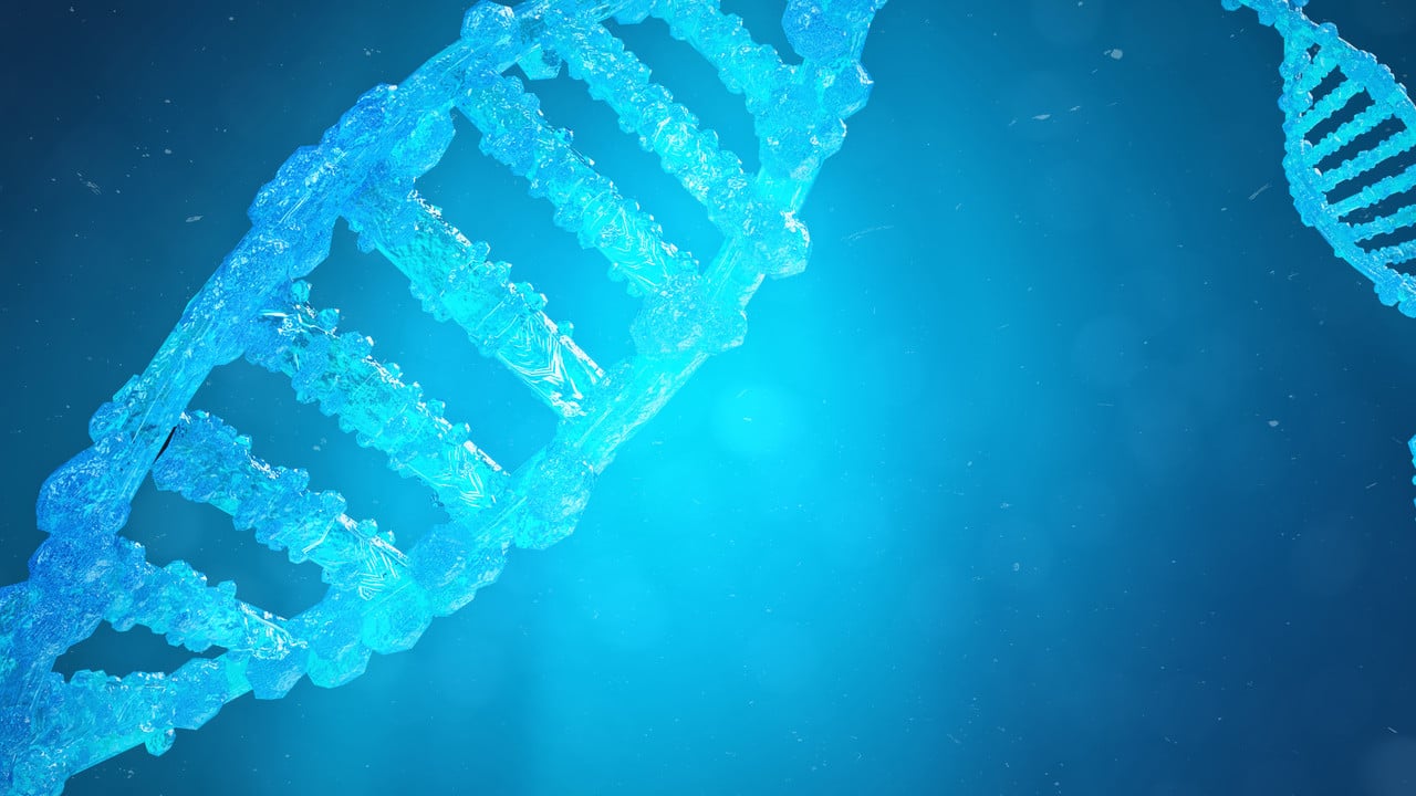 Helix DNA molecule with modified genes. Correcting mutation by genetic engineering. Concept Molecular genetics. 3d illustration