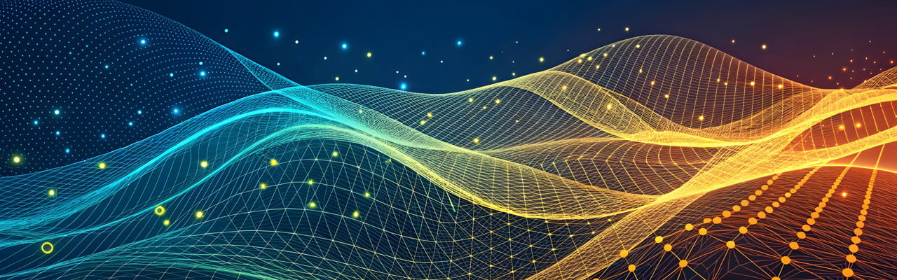 A dynamic and abstract image of a data visualization landscape