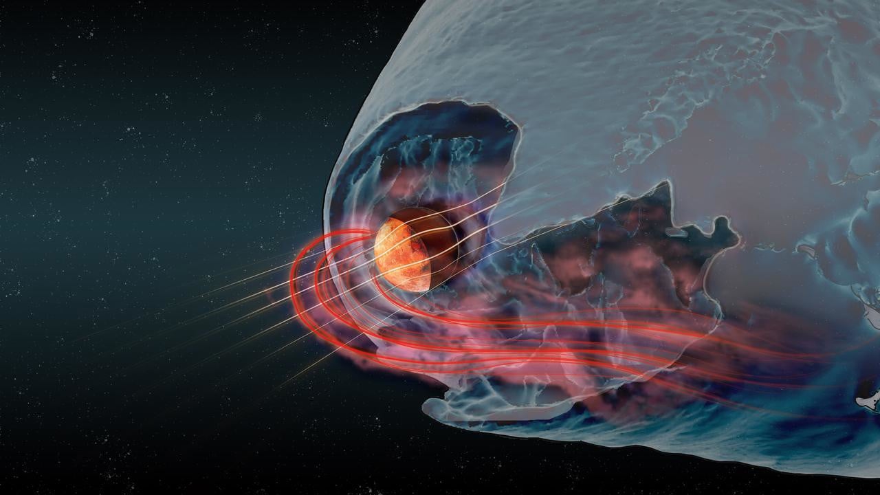 Illustration av Mars magnetosfär